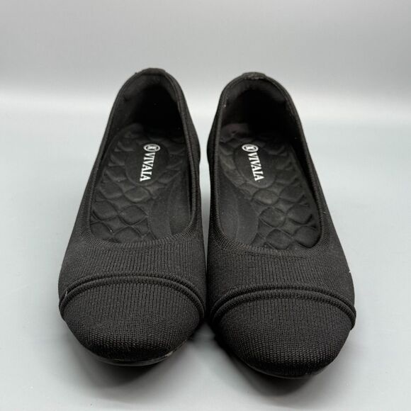 Vivaia Julie Arch Pro Women's 7 Black Knit Chunky Heels Slip On Almond-Toe - Picture 3 of 10